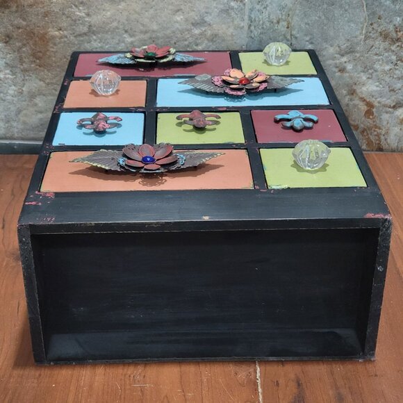 Multi Color 9 Drawer Wood Cabinet Small Chest Box Desk Organizer - Picture 5 of 17